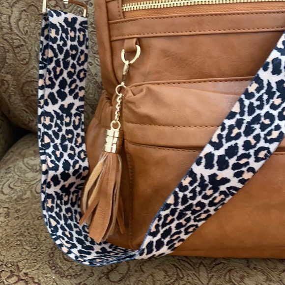 Leopard Strap Convertible Shoulder Bag/Backpack, Camel - Picture 4 of 9